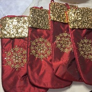 Stockings burgundy and gold color set if 4